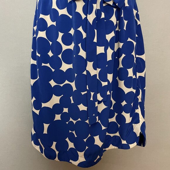 Yoana Baraschi Dress Dotted Women Size 10 Blue Cream Cut-Out Neckline Tie‎ Belt - Picture 5 of 15